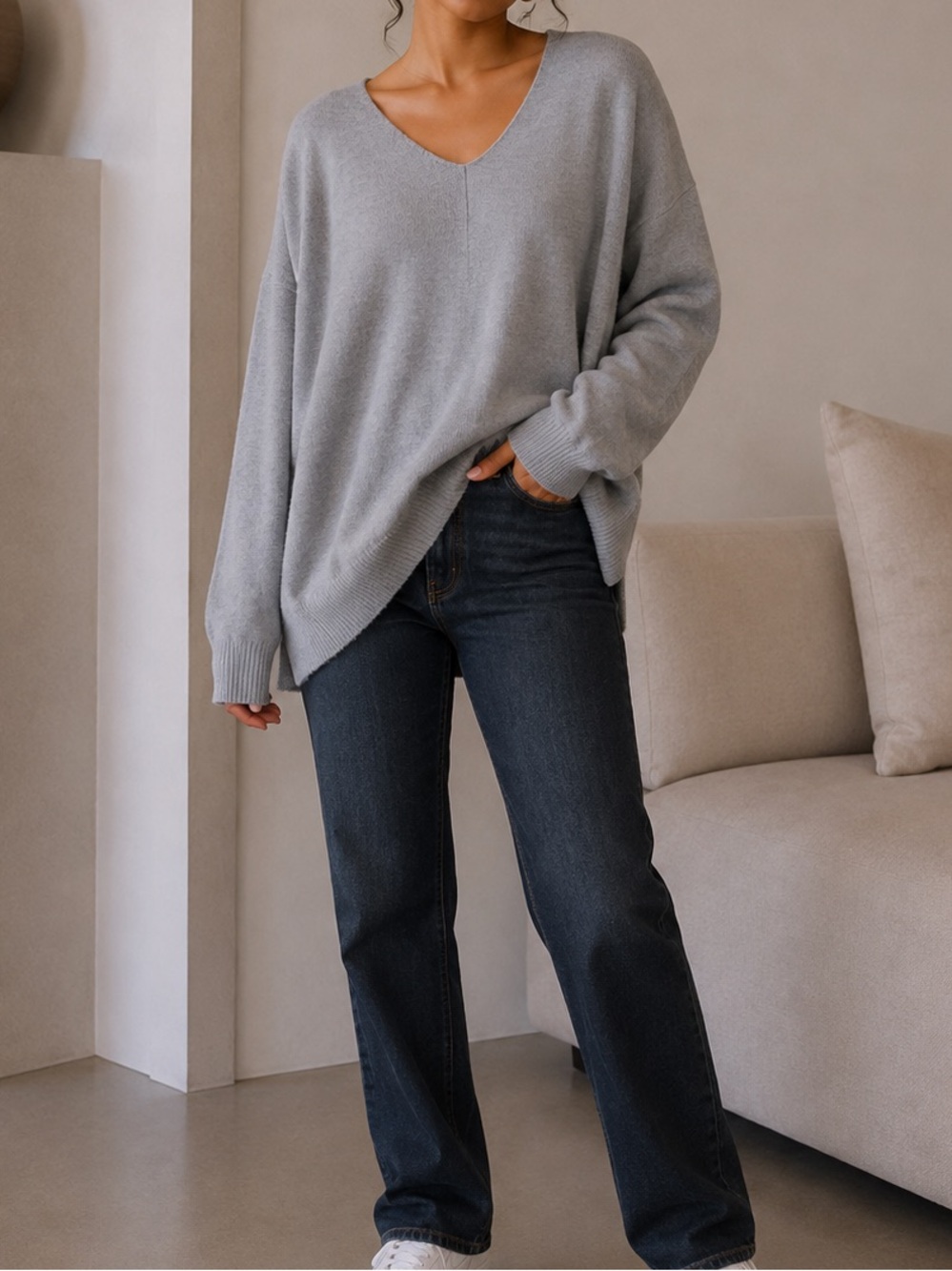 Dreamers Relaxed V-Neck Sweater in Light Blue